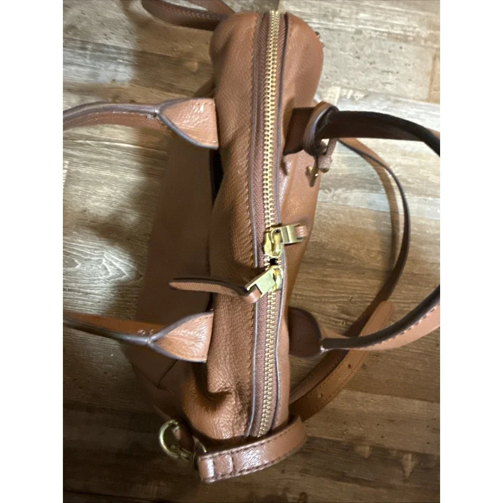 Fossil Sydney Satchel Brown Textured Leather Brass Hardware EUC